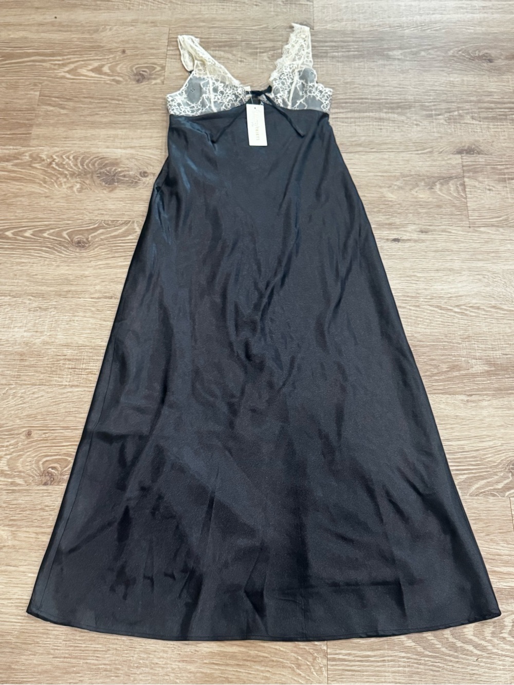 NWT Thirty Thirty LA Black Satin Lace Slip Dress Nightgown Size M